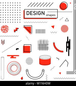 Abstrakte geometrische Design Elemente einstellen. Memphis style Komposition für Zeitschrift, Broschüre, Plakat, Verkauf banner Stock Vektor