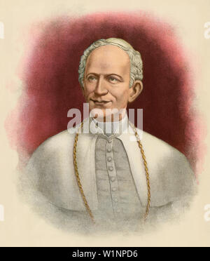 Papst Leo XIII (Gioacchino Pecci), Ende 1800. Farblithographie Stockfoto