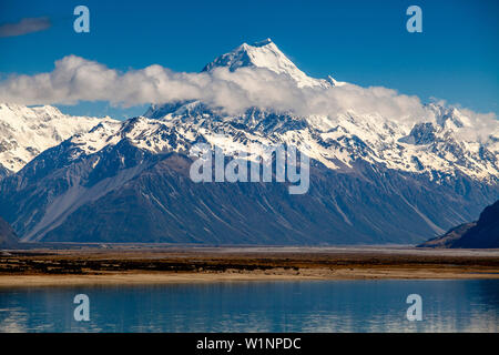 Lake Pukaki und Mt. Cook (Aoraki), Mount Cook National Park, South Island, Neuseeland Stockfoto