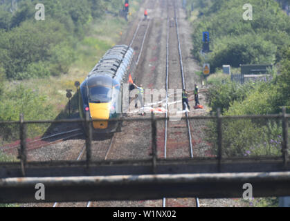 Die Szene auf einer Strecke in der Nähe von Port Talbot nach zwei bahnarbeiter starb, nachdem er von einem Zug getroffen zu werden. Stockfoto