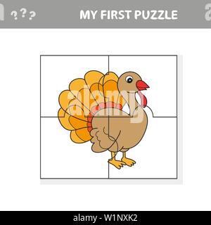Cartoon Illustration der Pädagogischen Puzzle Aktivität Spiel für Kinder mit lustigen Türkei Farm Animal Charakter Stock Vektor