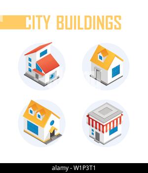Stadt Gebäude - moderne Vektor bunte isometrische Elemente Stock Vektor