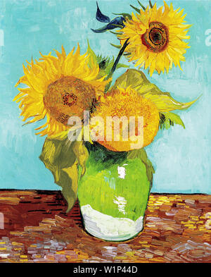 Vincent Van Gogh, Sonnenblumen. Drei Sonnenblumen, Stillleben-Gemälde, 1888 Stockfoto