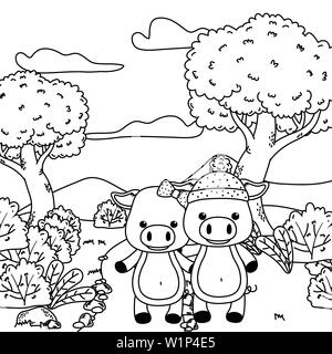Paar schweine Design, Animal cute Zoo life Natur und Fauna Thema Vector Illustration Stock Vektor