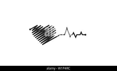 Herz-Impuls. Farben Schwarz und Weiß. Heartbeat Lone, Elektrokardiogramm. Schöne healthcare, medizinischen Hintergrund. Einfache moderne Design. Symbol. Zeichen oder Logos Stock Vektor