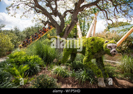 Geparden jagen Achterbahnfahrt Attraktion in Busch Gardens Tampa Bay Theme Park, Tampa, Florida, USA Stockfoto