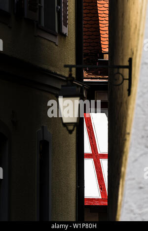 Ein altes Fachwerkhaus in der Gilde Ecke in der historischen Altstadt, Wangen im Allgäu, Baden-Württemberg, Deutschland Stockfoto
