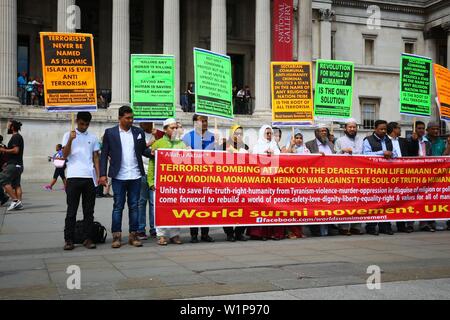 LONDON, Großbritannien - 6. JULI 2016: sunnitische Muslime protestieren gegen radikalen Sekten im Islam in London. Wahabism und salafismus werden als Quellen der Welt terro Stockfoto