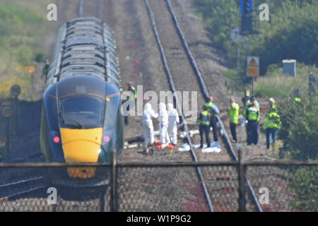 Die Szene auf einer Strecke in der Nähe von Port Talbot nach zwei bahnarbeiter starb, nachdem er von einem Zug getroffen zu werden. Stockfoto