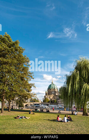 Blick von James-Simon-Park in Richtung Berliner Dom, Museumsinsel, Berlin, Deutschland Stockfoto