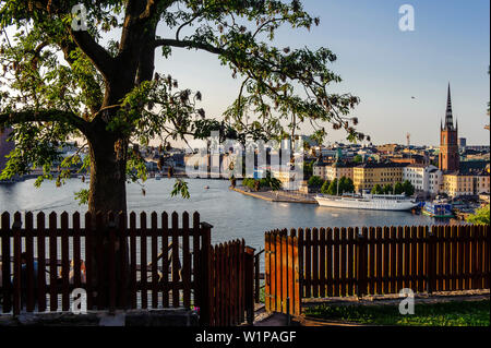 Blick von der Kirche Soedermalm Mariaberget Riddarholmskyrkan, Stockholm, Schweden Stockfoto