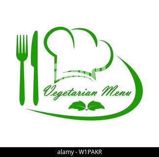 Logo für Restaurant, Catering oder Gastro Service vegetarisches Menü Design, einfache flache Bauweise Stock Vektor