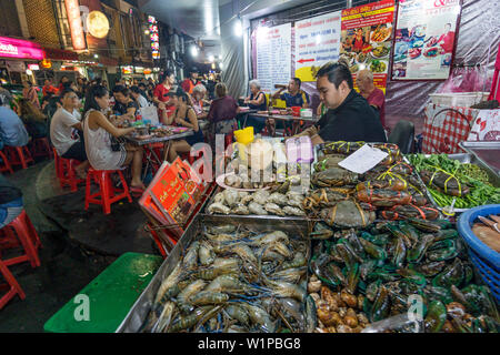 Chinatown, Nacht Markt, Sea Food Restaurant, Speiselokal, Bangkok, Thailand Stockfoto