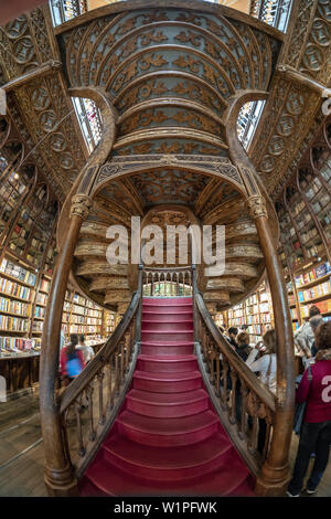 Berühmte Buchhandlung Lello, Interieur, Treppen, Porto Portugal Stockfoto