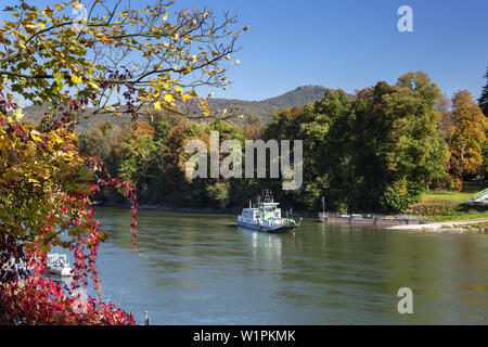 Fähre zur Insel Nonnenwerth am Rhein, Rolandswerth, Remagen, Mittelrheintal, Nordrhein-Westfalen, Deutschland, Europa Stockfoto