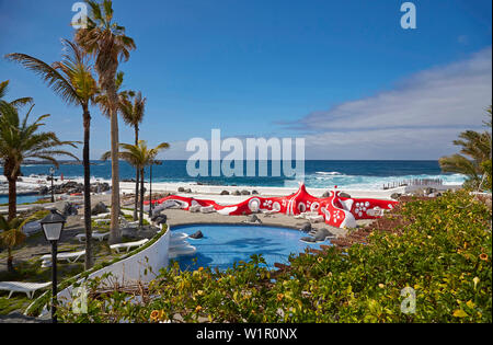 César Manrique Playa Lago Martianez in Puerto de la Cruz, Teneriffa, Kanarische Inseln, Islas Canarias, Atlantik, Spanien, Europa Stockfoto