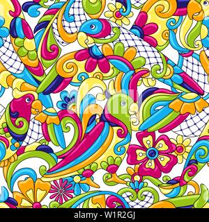 Mexican talavera Keramik Muster mit tropischen Papageien. Stock Vektor