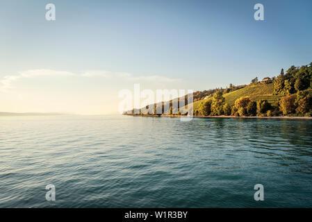 Blick von der Fähre nach Meersburg, Bodensee, Baden-Württemberg, Deutschland Stockfoto