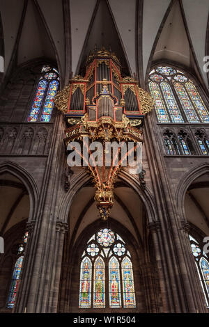 Orgel, innenraum der Kathedrale von Straßburg, Strasbourg, Alsace, France Stockfoto