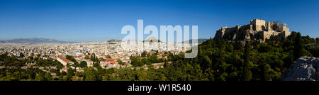 Panoramablick auf die Akropolis und Athen, Griechenland Stockfoto