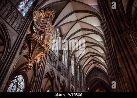 Orgel, innenraum der Kathedrale von Straßburg, Strasbourg, Alsace, France Stockfoto