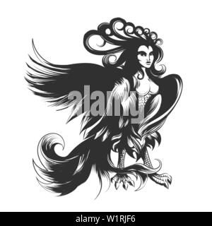 Antike Harpy. Handdrawn mythische griechische Monster. Vector Illustration. Stock Vektor