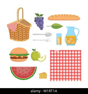 Satz mit Tischdecke und Snack auf weißem Hintergrund Vektor-illustration behindern Stock Vektor