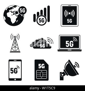 5 G Telekommunikation Symbole gesetzt. Einfacher Satz von 5 G Telekommunikation Vector Icons für Web Design auf weißem Hintergrund Stock Vektor