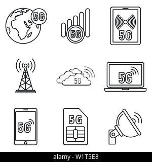 5G Technology Network Icons einstellen. Umrisse 5G-Technologie Netzwerk Vector Icons für Web Design auf weißem Hintergrund Stock Vektor