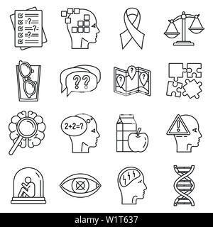 Altern Alzheimer Symbole gesetzt. Umrisse von Altern Alzheimer Vector Icons für Web Design auf weißem Hintergrund Stock Vektor