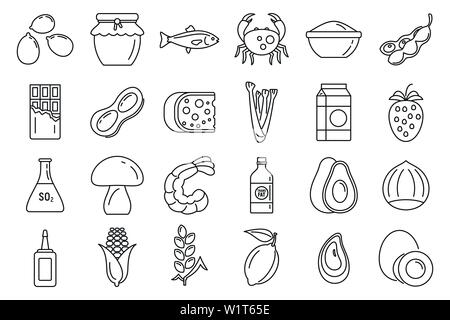 Bio Produkt Allergie Symbole gesetzt. Umrisse der bio Produkt Allergie Vector Icons für Web Design auf weißem Hintergrund Stock Vektor