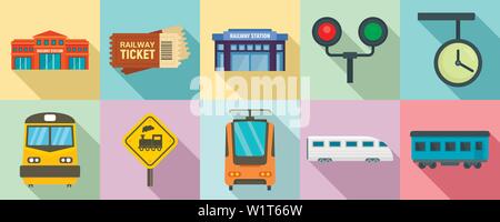 Bahnhof Symbole gesetzt. Flachbild Bahnhof Vector Icons für Web Design Stock Vektor