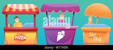 Street Food kiosk Konzept Banner. Cartoon Illustration von Street Food kiosk Vektor Konzept Banner für Web Design Stock Vektor