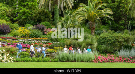 TREMEZZO am Comer See, Italien - Juni 2019: Dass die Menschen die Blumenarrangements im Botanischen Garten der Villa Carlotta in Tremezzo am Comer See. Stockfoto