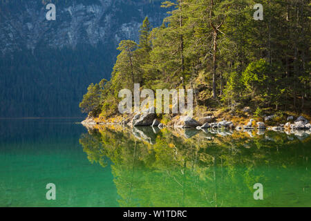 Kleine Insel am Eibsee, Werdenfelser Land, Bayern, Deutschland Stockfoto