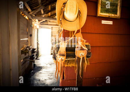 Hut von Raul, Bauernhof im Valle de Vinales, UNESCO Nationalpark, Pinar del Rio, Kuba, Karibik, Lateinamerika, Nordamerika Stockfoto