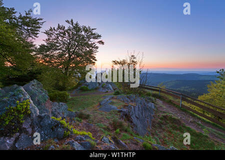 Blick von Großer Inselsberg in Richtung der Berge des Thüringer Wald, Thüringen, Deutschland Stockfoto