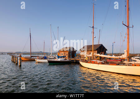 Boote im Hafen, Gager, Halbinsel Mönchgut, Rügen, Ostsee, Mecklenburg-Vorpommern, Deutschland Stockfoto