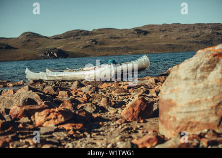 Ruderboot in Grönland, Grönland, Arktis. Stockfoto