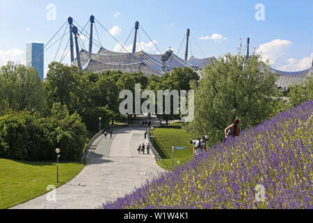 Dachkonstruktion des Olympiastadion, München, Olympiapark, Oberbayern, Bayern, Deutschland Stockfoto