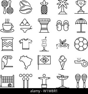 Brasilien-Symbole-Set, Umriss-Stil Stock Vektor