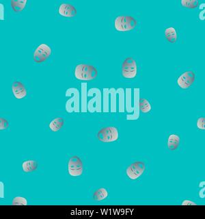 Nahtlose Muster des theatralischen Maske mit traurigen Emotionen. Vector Illustration. Silber Maske mit Farbverlauf auf Türkisfarbenem Hintergrund. Stock Vektor