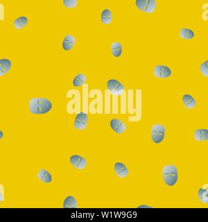 Nahtlose Muster des theatralischen Maske mit niedlichen Emotion. Vector Illustration. Silber Maske mit Farbverlauf auf gelben Hintergrund. Stock Vektor