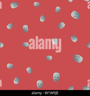 Nahtlose Muster des theatralischen Maske mit rasenden Emotion. Vector Illustration. Silber Maske mit Farbverlauf auf rotem Hintergrund. Stock Vektor