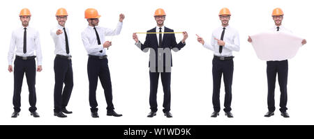 Panorama Foto Collage von qualifizierten Architekten isoliert auf weißem Stockfoto