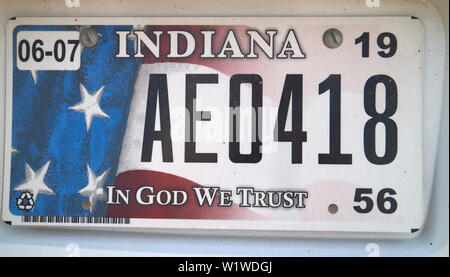 Indiana State License Plate in Gott wir Indiana USA vertrauen Stockfoto