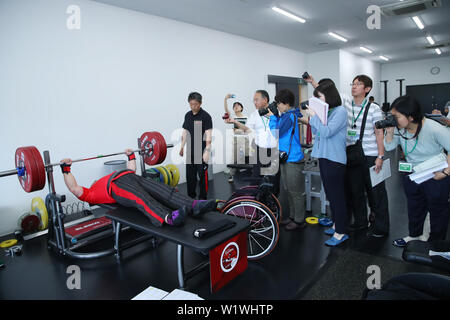 Tokio, Japan. 3. Juli 2019. Allgemeine Ansicht Para Kraftsport: Training Camp für 2019 Weltmeisterschaften Nur-Sultan in Tokio, Japan. Credit: yohei Osada/LBA SPORT/Alamy leben Nachrichten Stockfoto