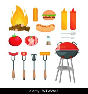 Satz von Picknick Snack mit gegrillten weißen Hintergrund, Vector Illustration Stock Vektor