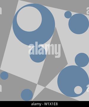 Verschiedene Formen der Abbildung mit dem Kreis, Dreieck, und Polygon in grau und blau Farben. Geometrische Abstraktion mit vielen zufälligen Zahlen. Stockfoto