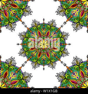 Zusammenfassung Hintergrund von flower Pattern, kaleidoskopische Geometrisches Ornament. Art. schönen Kreis, mandala Abbildung auf weißen Hintergrund. Stockfoto